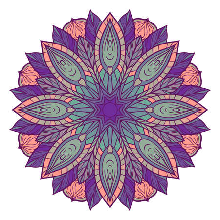 Color circular pattern. Round kaleidoscope of floral elements. Postcard. Abstractionのイラスト素材