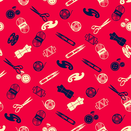 seamless pattern with multicolor sewing supplies and toolsのイラスト素材