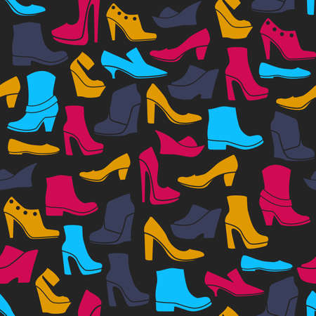 seamless pattern with multicolor icons of shoesのイラスト素材