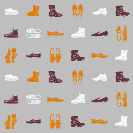 Seamless pattern with flat icons of mens shoes. Pattern for packaging and clearance Shoe store.のイラスト素材