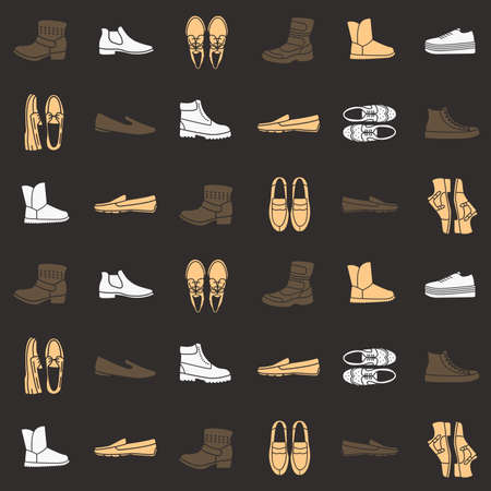 Seamless pattern with flat icons of mens shoes. Pattern for packaging and clearance Shoe store.のイラスト素材