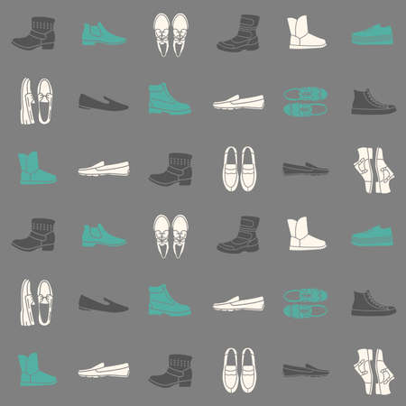 Seamless pattern with flat icons of mens shoes. Pattern for packaging and clearance Shoe store.のイラスト素材