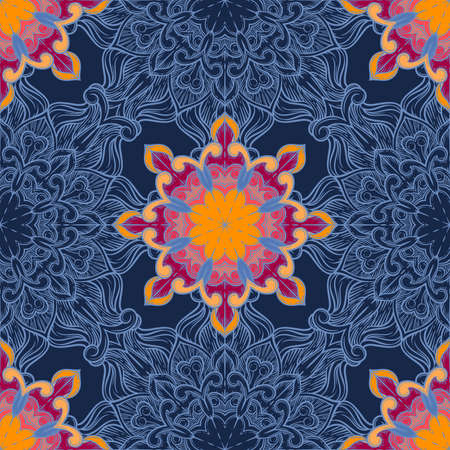 Seamless pattern with floral ornament. Round kaleidoscope