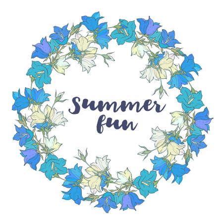 Circle pattern with bellflowers. Round kaleidoscope of flowers and floral elements. Wreath. Design card.のイラスト素材