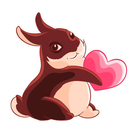 Valentine s day. Chocolate Bunny holding a heart in his paws. Vector illustrationのイラスト素材