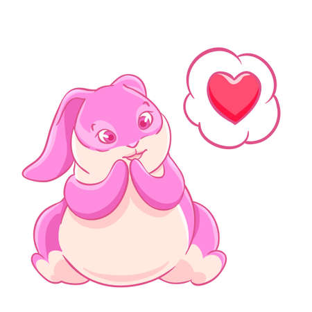 Funny love pink Bunny is surprised hearts. Vector illustration.のイラスト素材