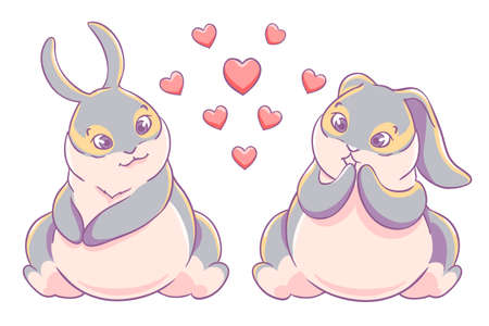 Fun loving couple bunnies.Vector illustration.のイラスト素材