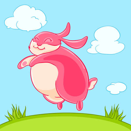 Smiling funny pink Bunny jumped out of the grass.のイラスト素材