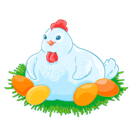 Mother hen is sitting the eggs hatch in the nest.のイラスト素材