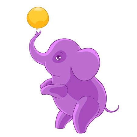 Cool purple cartoon elephant standing on hind legs and playing balloon.のイラスト素材