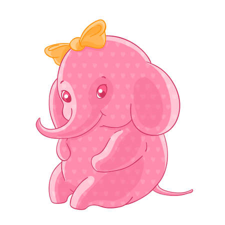 The blushing pink girl elephant in the hearts and a yellow bow on her head.のイラスト素材