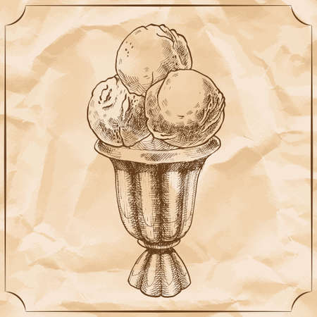 Cocktail glass of ice cream. Vintage vector hand drawn illustration.のイラスト素材