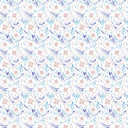 Retro oriental motif with small flowers on a light background. Vintage seamless floral pattern. Floral print. Vector design.のイラスト素材
