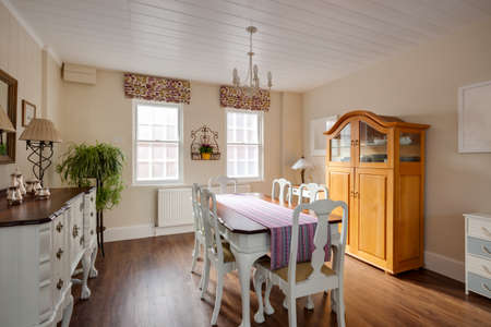 Contemporary traditional styled Dining room furnished with a belnd of upscaled and modern cabinets...