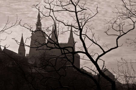 Prague, silhouette of high section of Prague castle.の写真素材