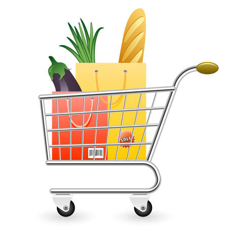 Vector illustration of shopping cart full of productsのイラスト素材