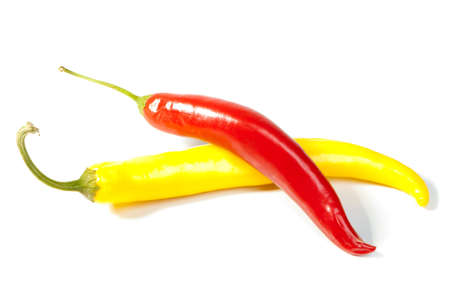 red and yellow hot chili peppersの写真素材