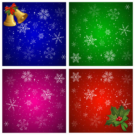 Christmas background with bells, holly and snow.のイラスト素材