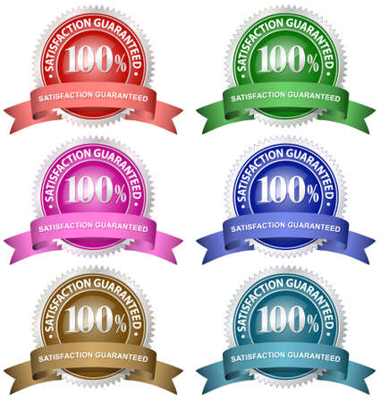 100% Satisfaction Guaranteed Set. A variety of different colour guarantee badges.のイラスト素材