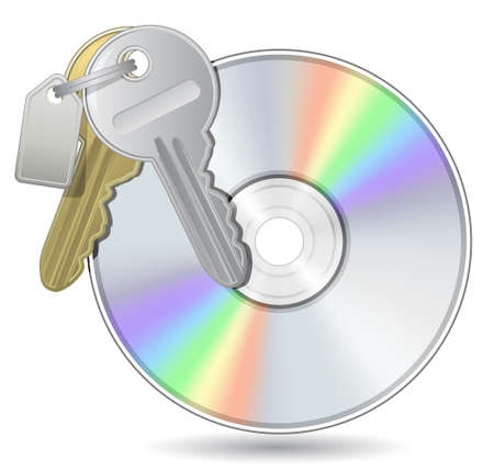 Compact Disk with Bunch of keys. Vector illustration of Optical Compact Disk. DVD, CD, Blue-Ray Disk.のイラスト素材