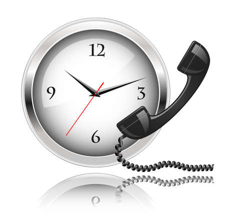 Wall clock and telephone receiver. Round the Clock Support or 24x7 Support.のイラスト素材