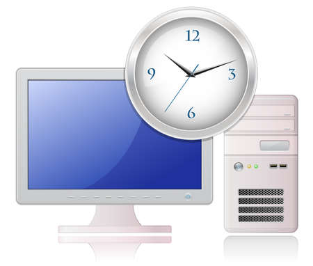 Highly detailed illustration of Light Grey Desktop Computer and Office Clockのイラスト素材