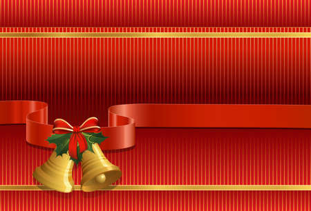 Christmas background. Christmas bells, holly, bow and ribbonのイラスト素材