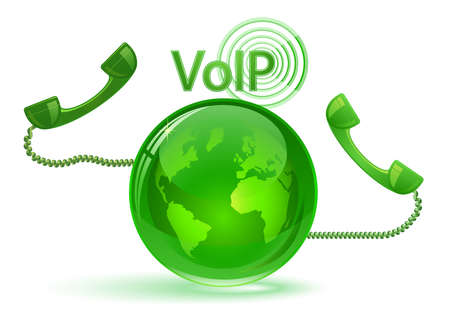 Globe and phone receivers. VoIP.  Global communication concept.のイラスト素材