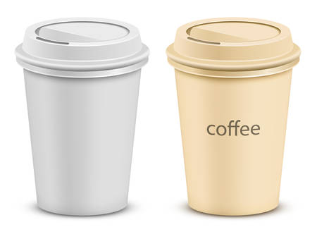 Plastic coffee cup with lid. Two color variations.のイラスト素材