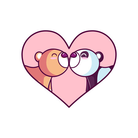 cute bear and panda kissing in loveのイラスト素材