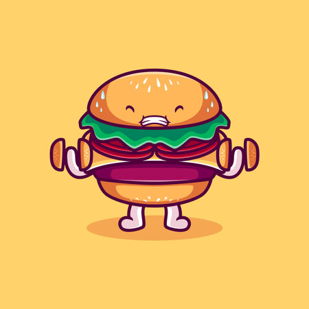 cute burger doing exercise illustrationのイラスト素材