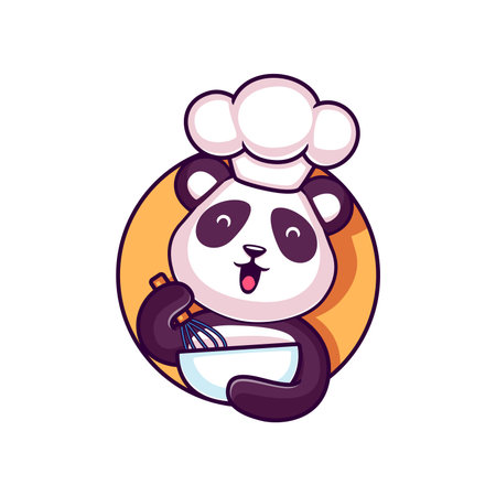 cute chef panda cooking iconのイラスト素材