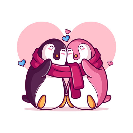 cute romantic valentine's day penguins couple in loveのイラスト素材