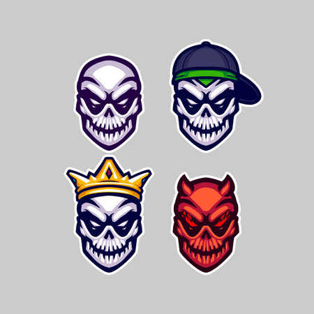 set of skull mascot logoのイラスト素材