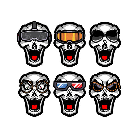 set of skull wearing different glassesのイラスト素材