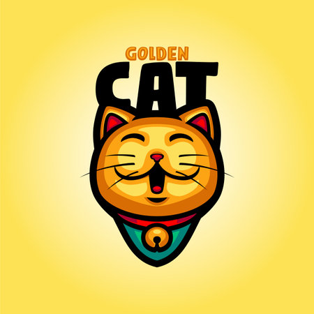 cute golden cat head mascot logoのイラスト素材