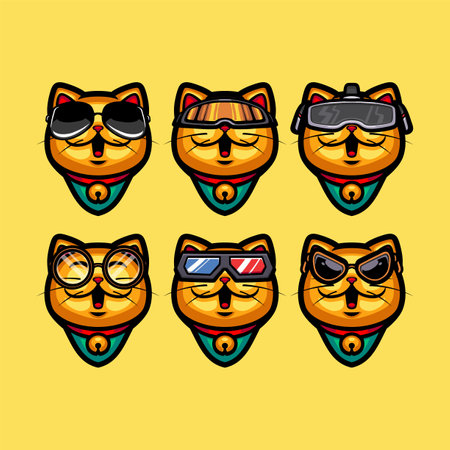 set of golden cat wearing different glassesのイラスト素材