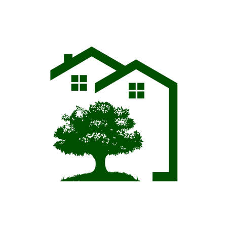green rural house and tree realty logo vector illustrationのイラスト素材