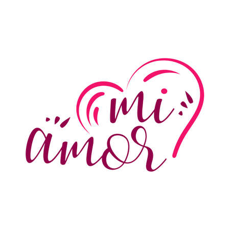 Mi Amor vector hand lettering My love in Spanish vector digital calligraphy romantic inscription on heart shape backgroundのイラスト素材