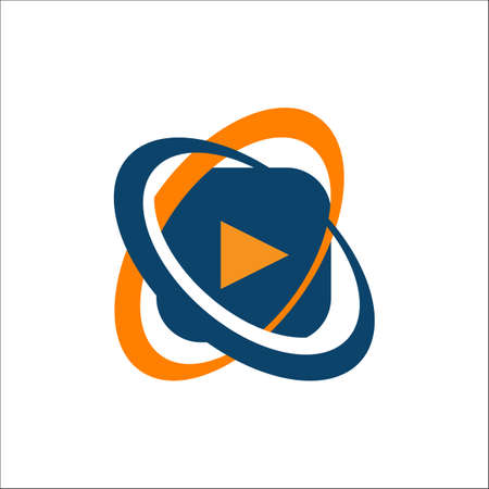 tech media play button logo design icon vector illustrationのイラスト素材
