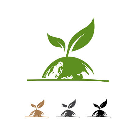 eco green leaf global globe logo design vector illustrationsのイラスト素材
