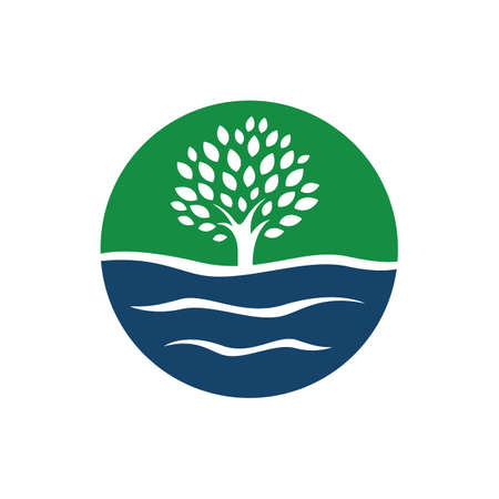 silhouette water and tree logo vector graphics elementsのイラスト素材