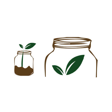 jars and leaf concept an organic food logo design vector illustrationsのイラスト素材