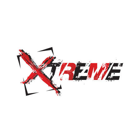 hand drawn red ink brush grunge Extreme logo design vector templateのイラスト素材