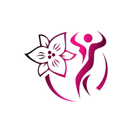 feminim women with flower decoration for healthy shilhouette woman fitness logo design vector template illustrationsのイラスト素材