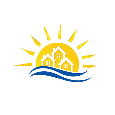 summer beach house logo design template Vector illustrationのイラスト素材