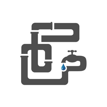 sanitary plumbing logo symbol icon of pipe and drop water in white background vector illustrationのイラスト素材