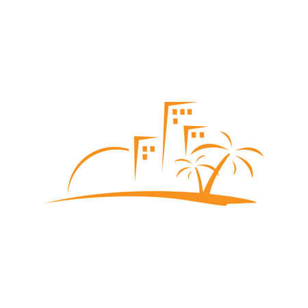 summer beach house logo design template Vector illustrationのイラスト素材
