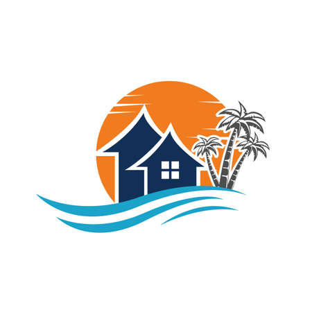 creative tropical summer beach logo design template Vector illustrationのイラスト素材