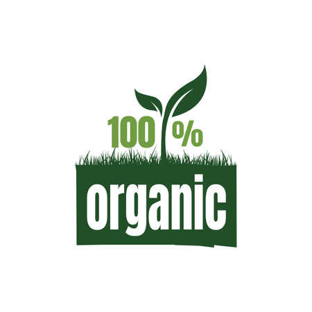100% percent organic food logo design vector banner illustrationsのイラスト素材